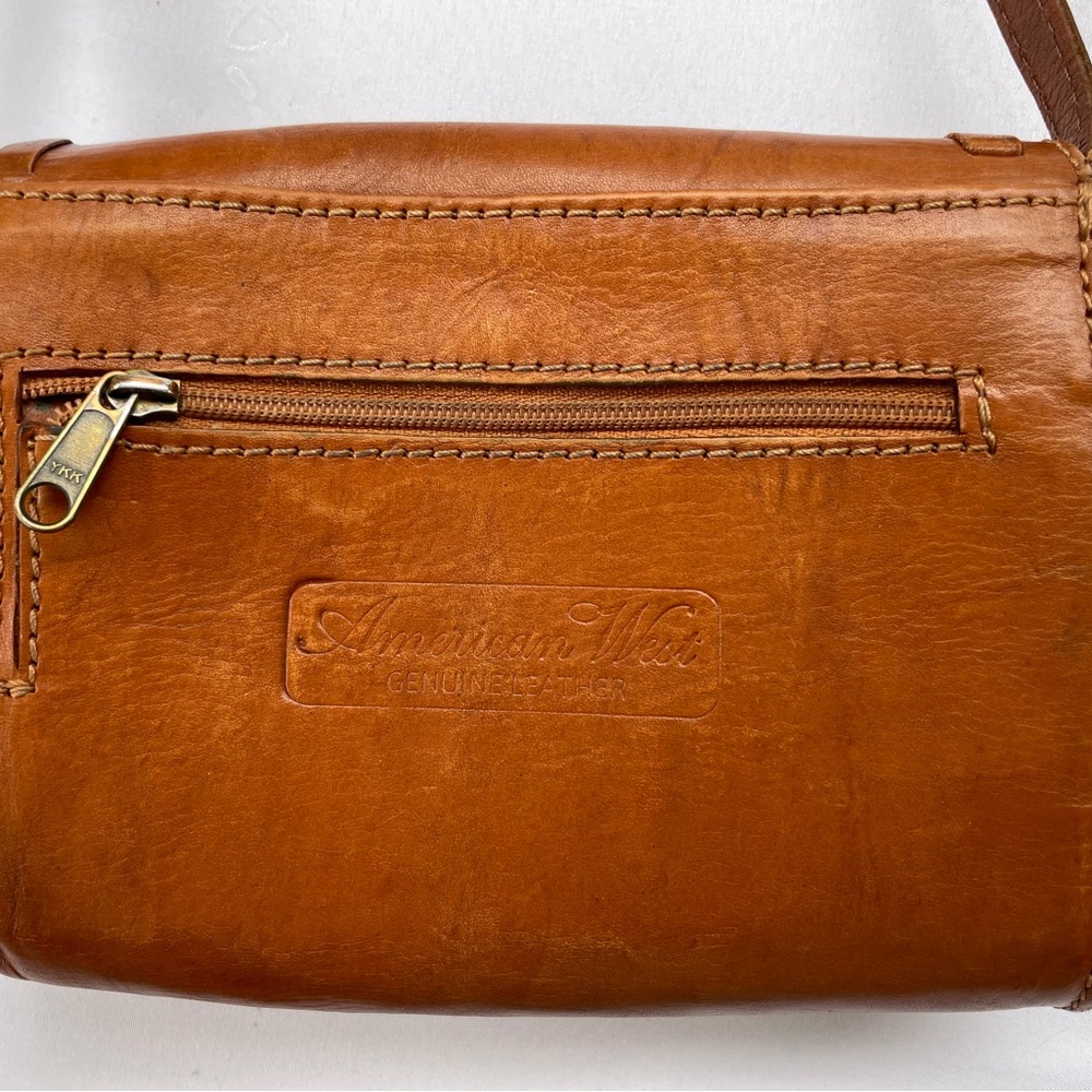 Vintage American West Woven Brown Leather Western Crossbody Bag Bohemian Tooled - Picture 4 of 9